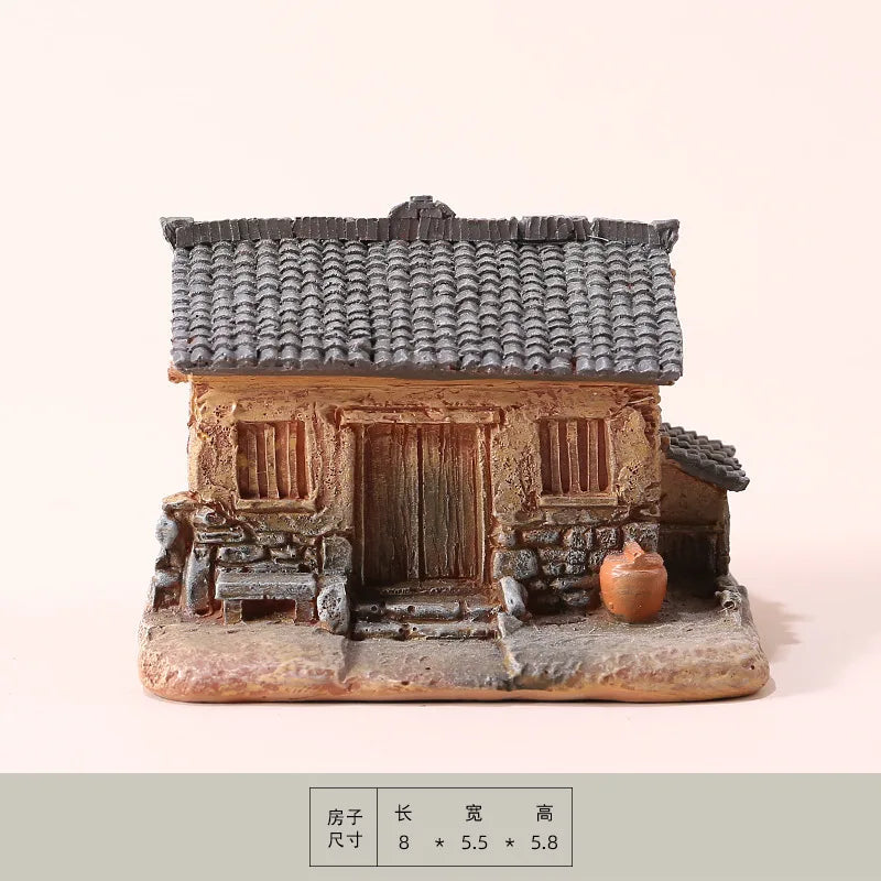 Miniature Chinese Style House Resin Figurine Zen Garden Decor for Bonsai Plants
