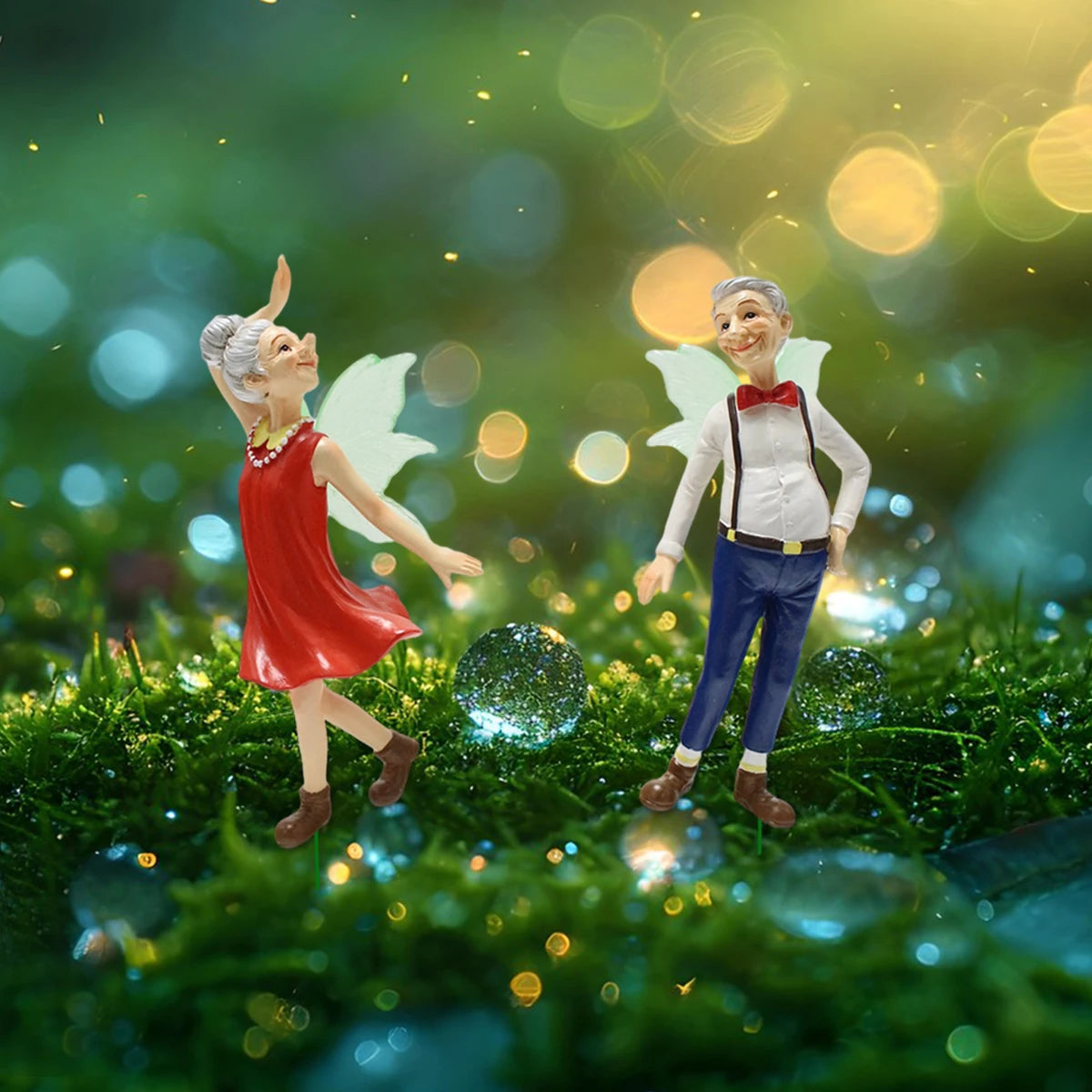 2pcs Valentine's Day Elderly Couple Fairy Set Glow in the Dark Wings Garden Gift
