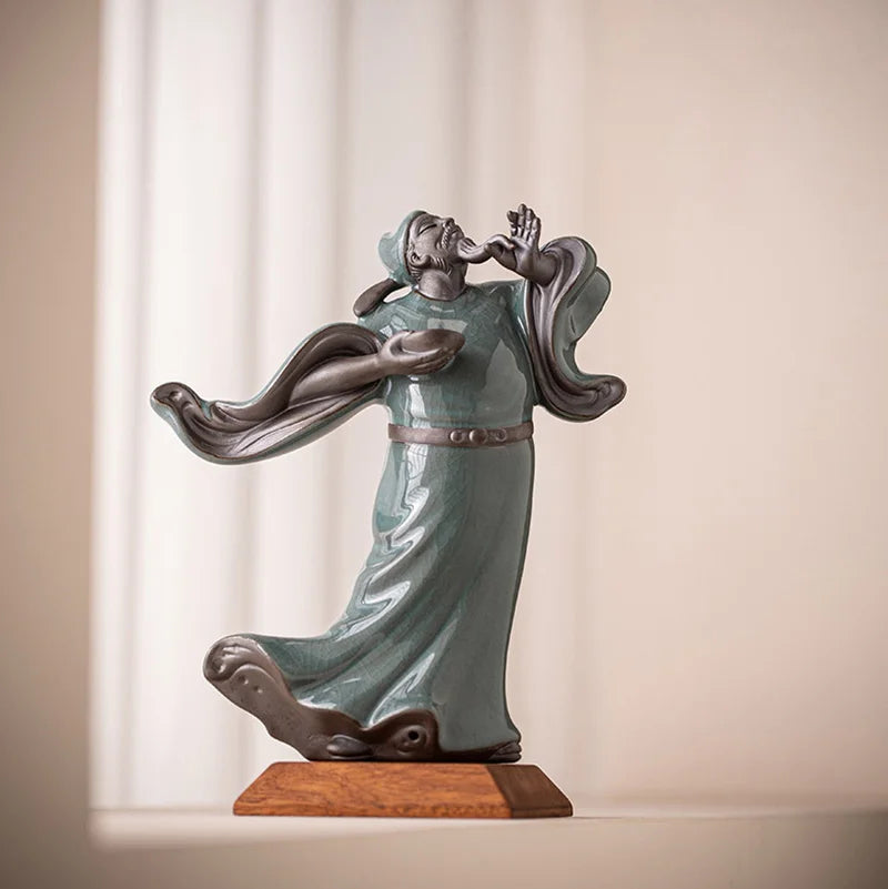 Chinese Poet Li Bai Ceramic Statue Tang Dynasty Scholar Figurine Tea Room Decor