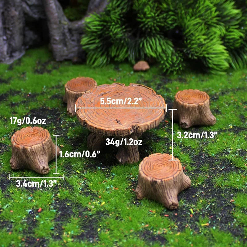 Miniature Garden Table and Chairs Set Resin Furniture for Fairy Garden Terrarium