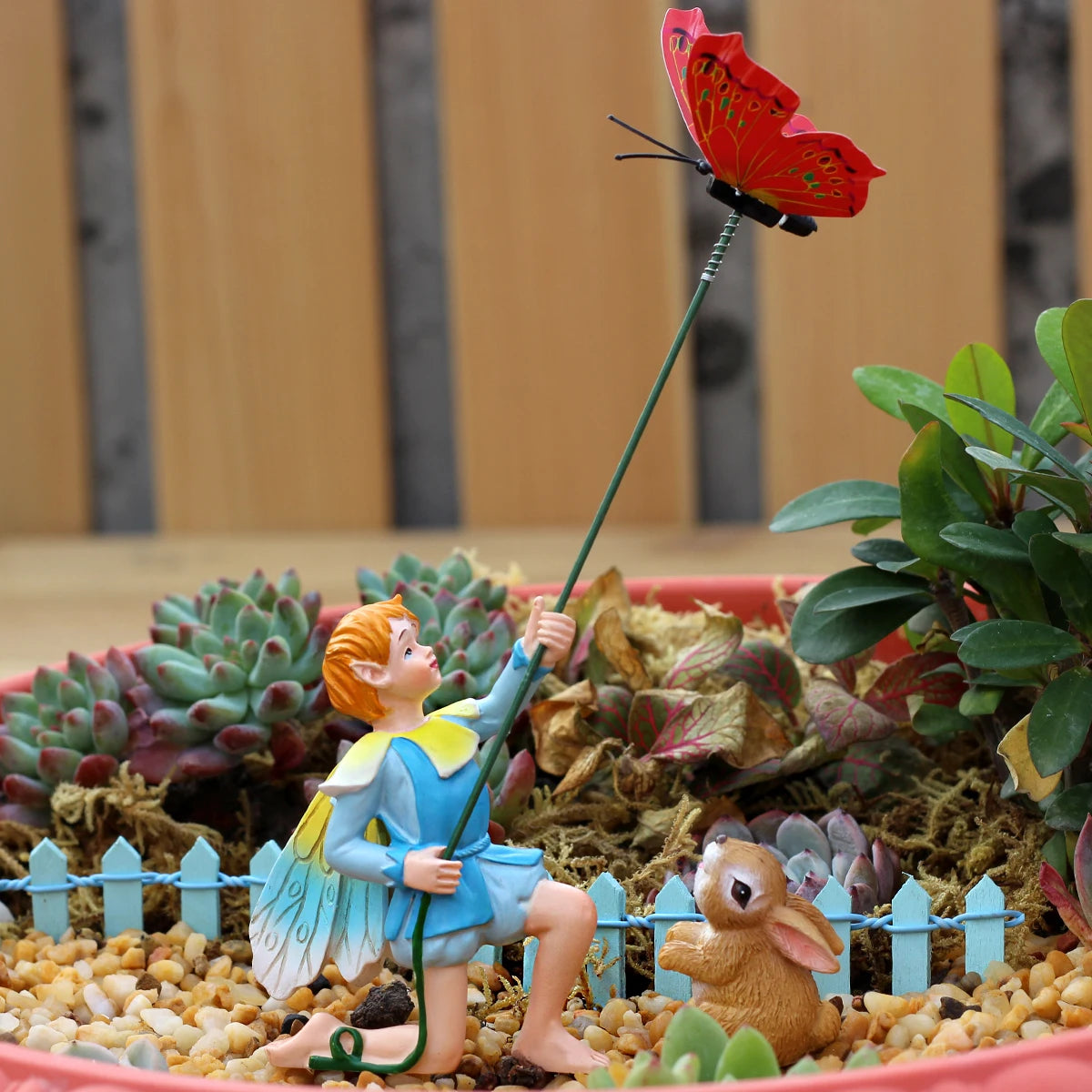 Little Boy Flying Kite Garden Statue Resin Figurine for Bonsai Fairy Garden Decor