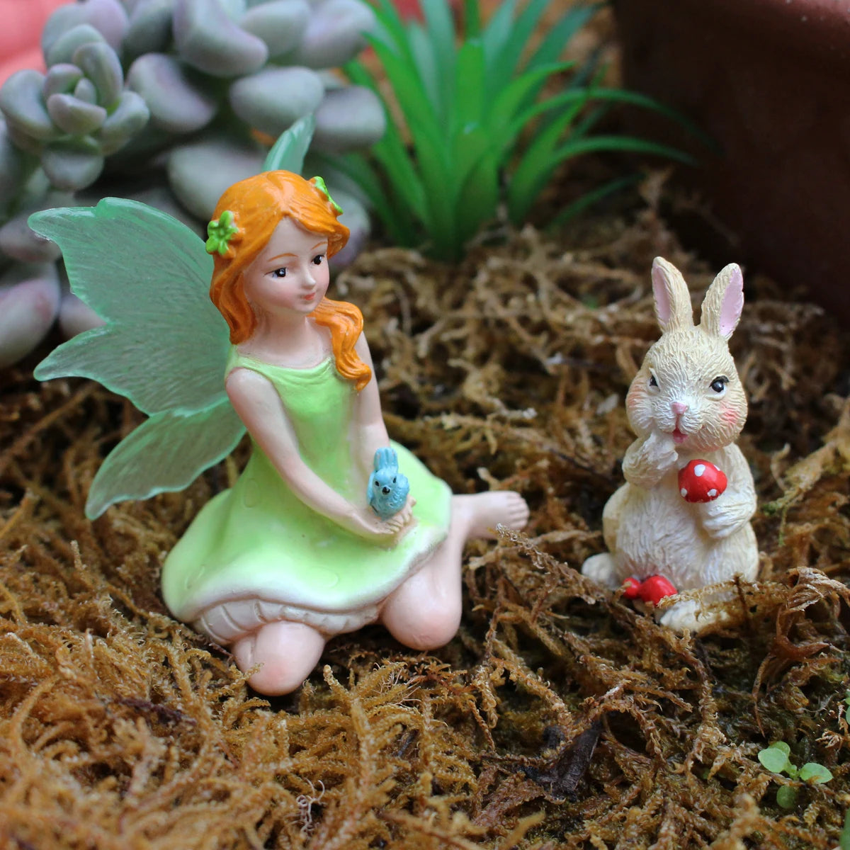 3pcs Mushroom Flower Fairy Figurine Set Resin Garden Statue for Mini Landscape DIY