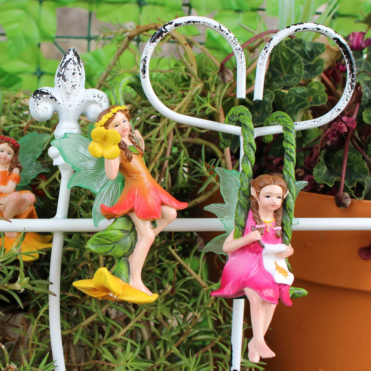 3pcs Tree Vine Flower Fairy Pot Huggers Resin Hanging Dwarf Garden Decoration