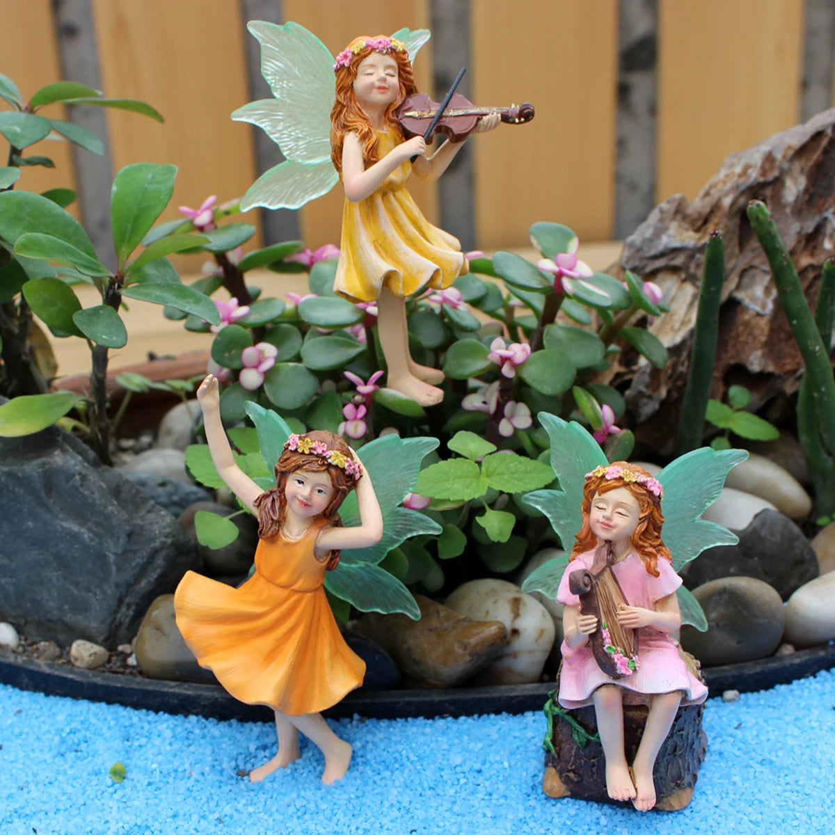 3pcs Dancing Flower Fairy Figurines Mini Resin Statue for Garden Pot Sand Table