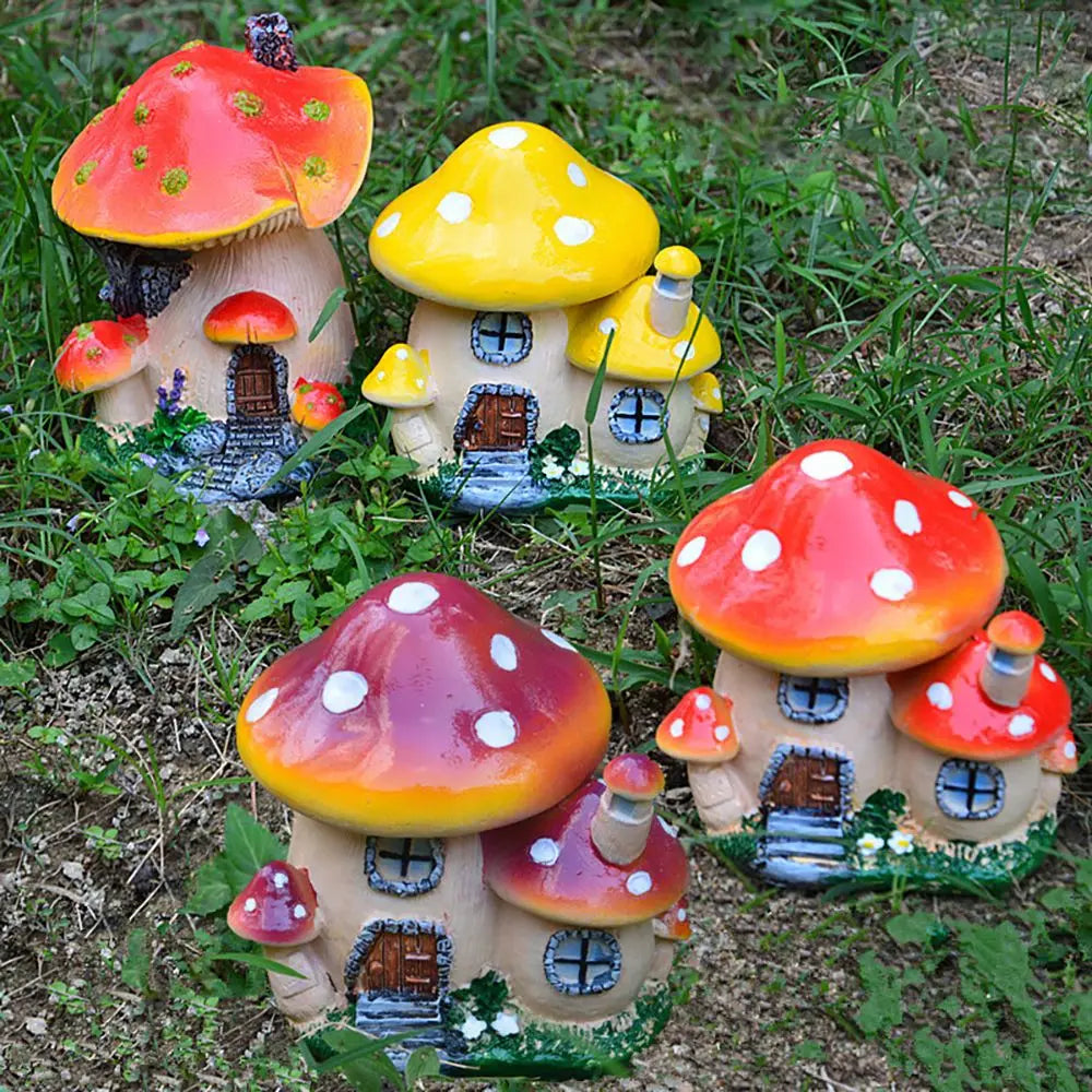 Miniature Mushroom House Resin Fairy Garden Decor Micro Landscape Castle Ornament