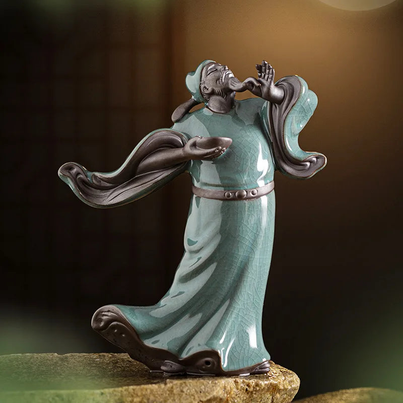 Chinese Poet Li Bai Ceramic Statue Tang Dynasty Scholar Figurine Tea Room Decor