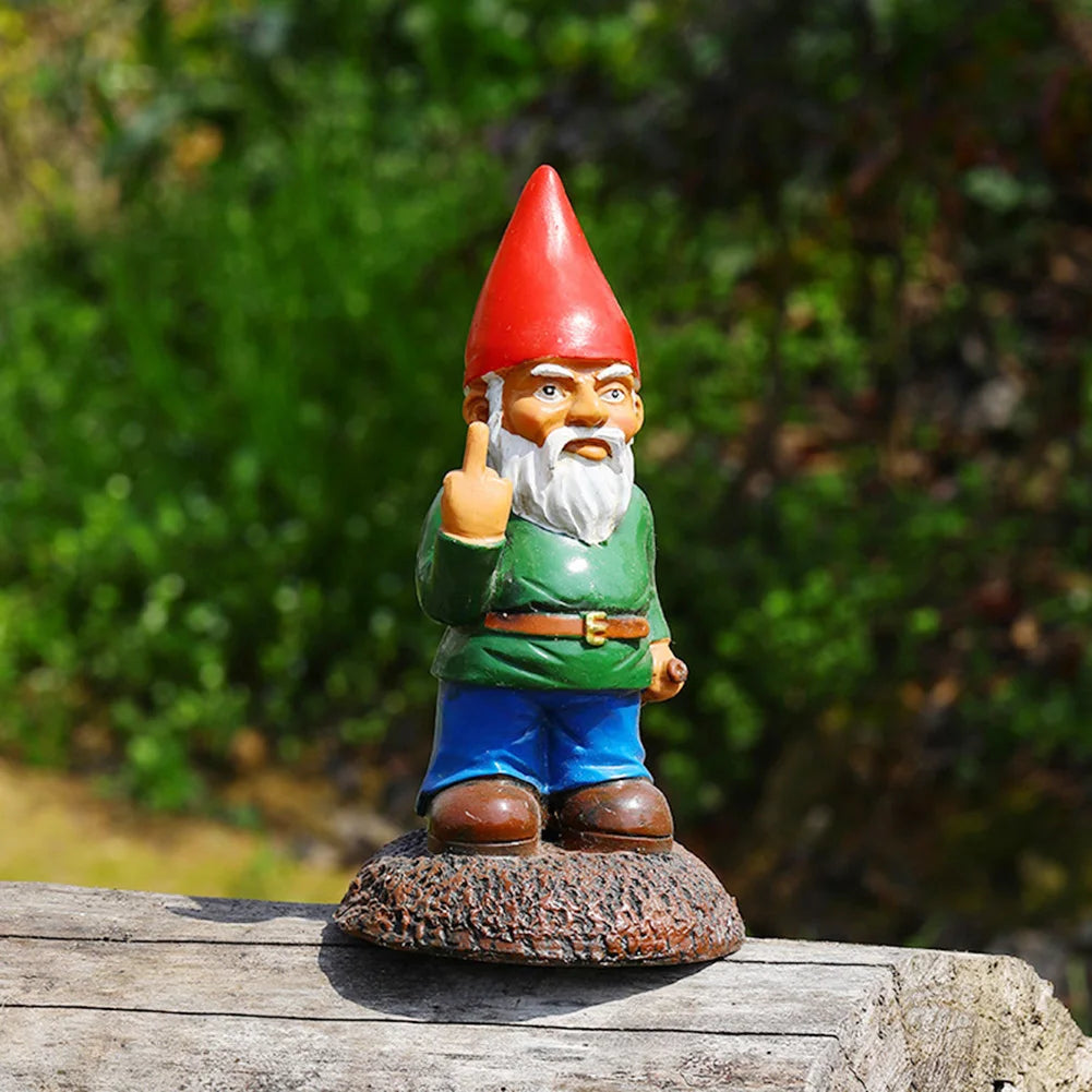 Funny Middle Finger Garden Gnome Statue Naughty White Beard Dwarf Figurine Decor