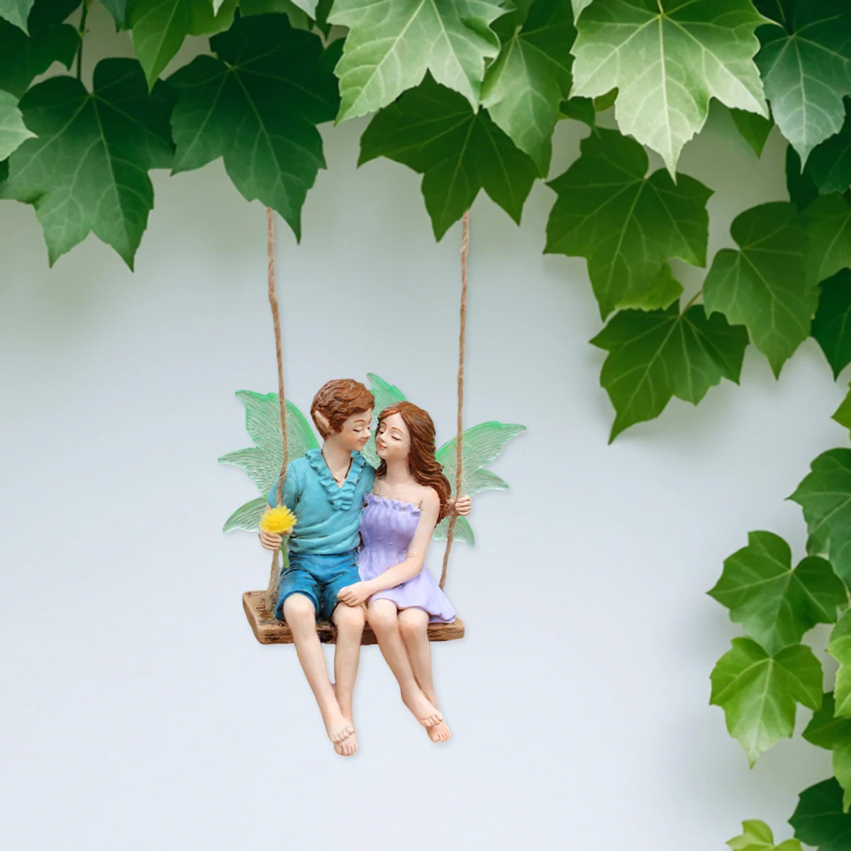 Glow in the Dark Wings Swinging Fairy Resin Hanging Statue Garden Tree Decor Gift