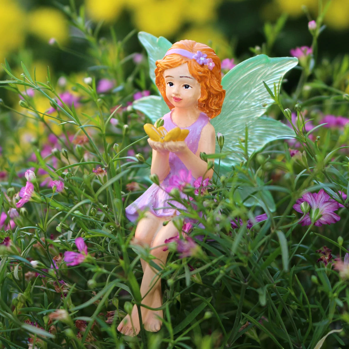 Fairy with Butterflies Garden Statue Resin Miniature Figurine Outdoor Decor Gift