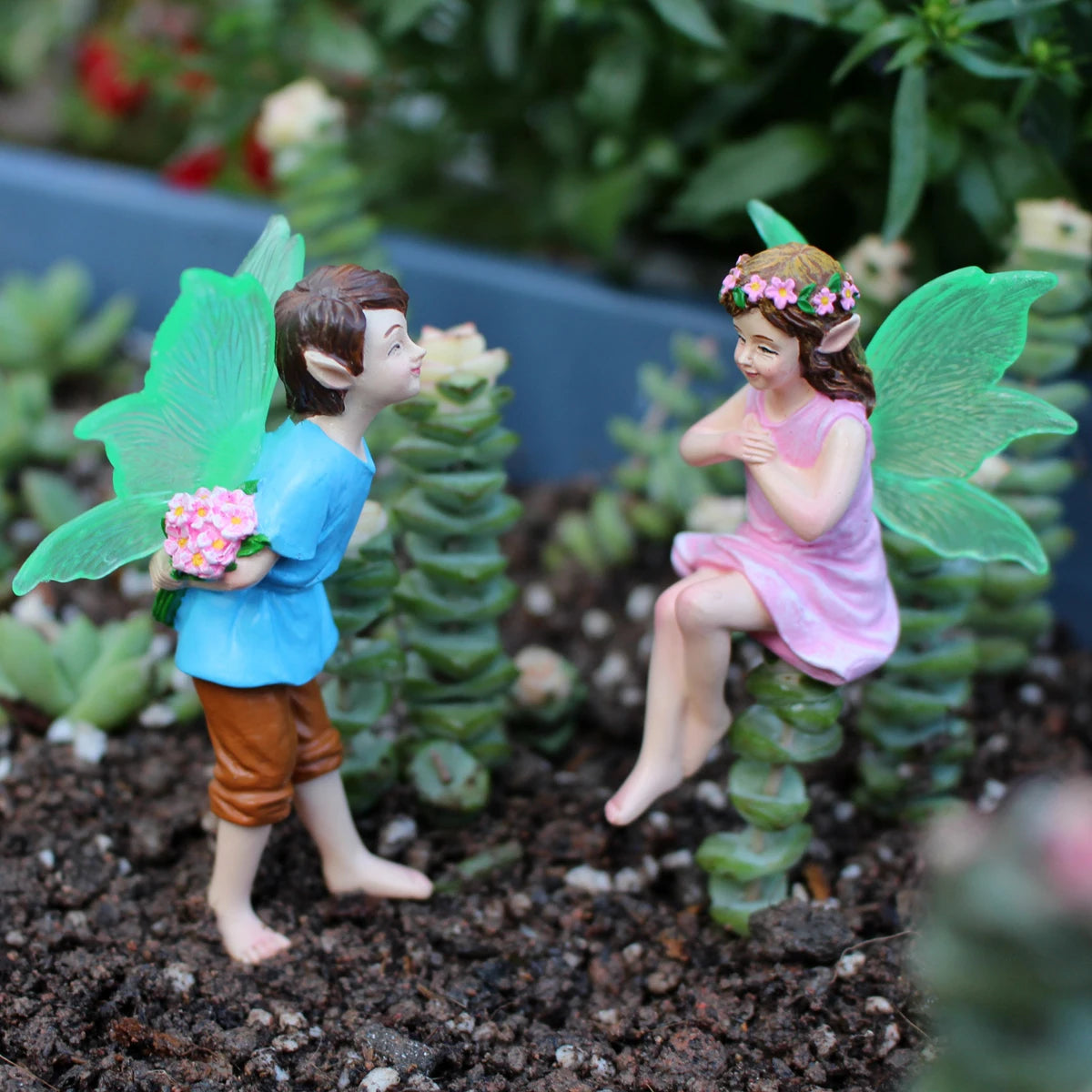 2pcs Glowing Fairy Couple Figurine Glow in the Dark Wing Garden Stake Ornament