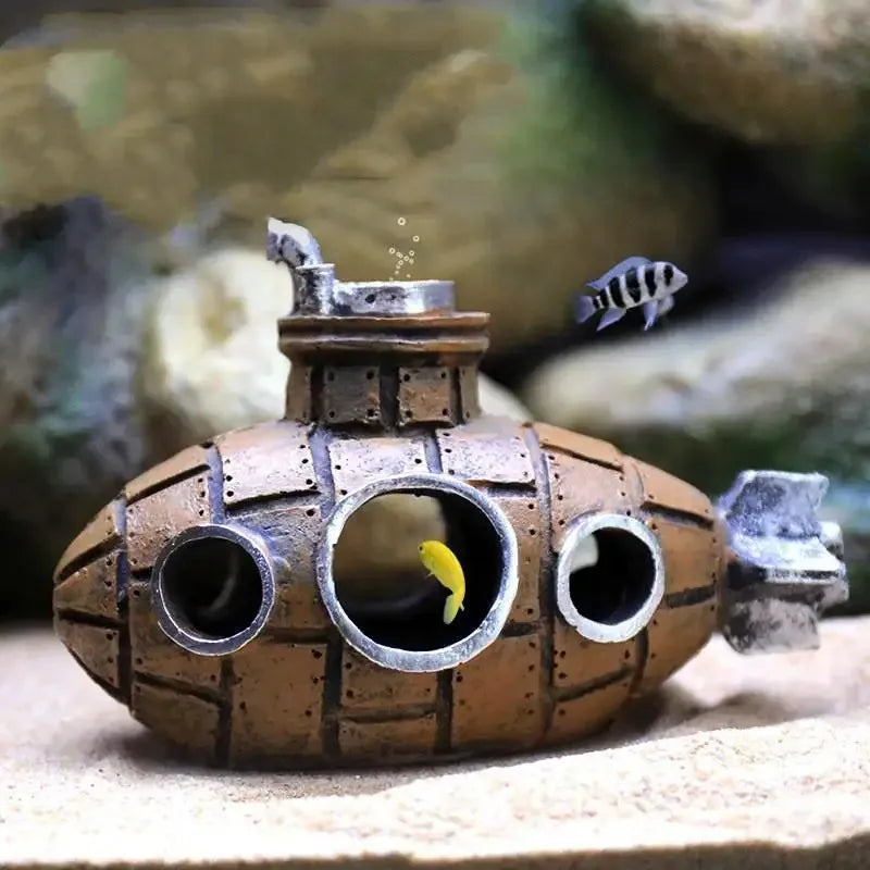 Resin Submarine Aquarium Decor Fish Shrimp Hiding Cave Fish Tank Landscaping