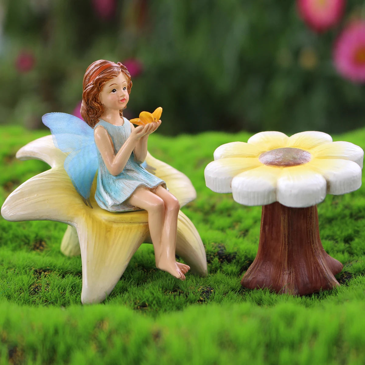 Cute Flower Fairy Statue Set Resin Outdoor Garden Ornament for Bonsai Landscape