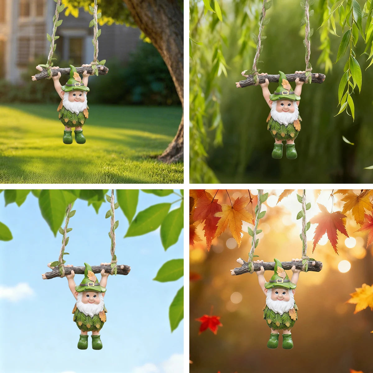 Lucky Shamrock Dwarf Hanging Swing Figurine Resin Irish Garden Statue Ornament