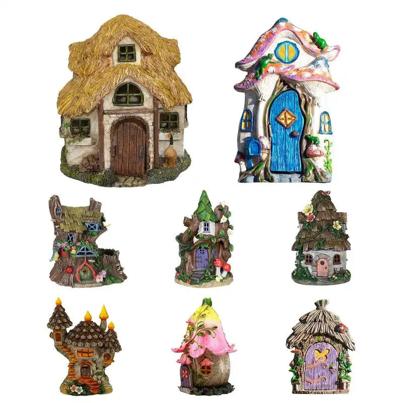 Waterproof Resin Gnome Fairy House Figurine Outdoor Garden Yard Lawn Ornament