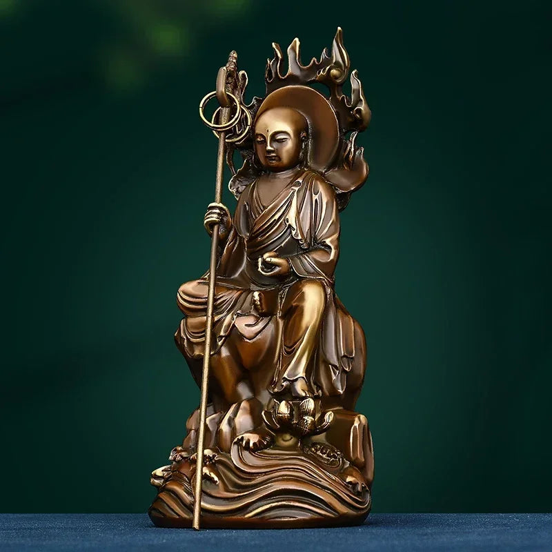 Vintage Copper Ksitigarbha Bodhisattva Statue Jizo King Buddha Figure Altar Decor