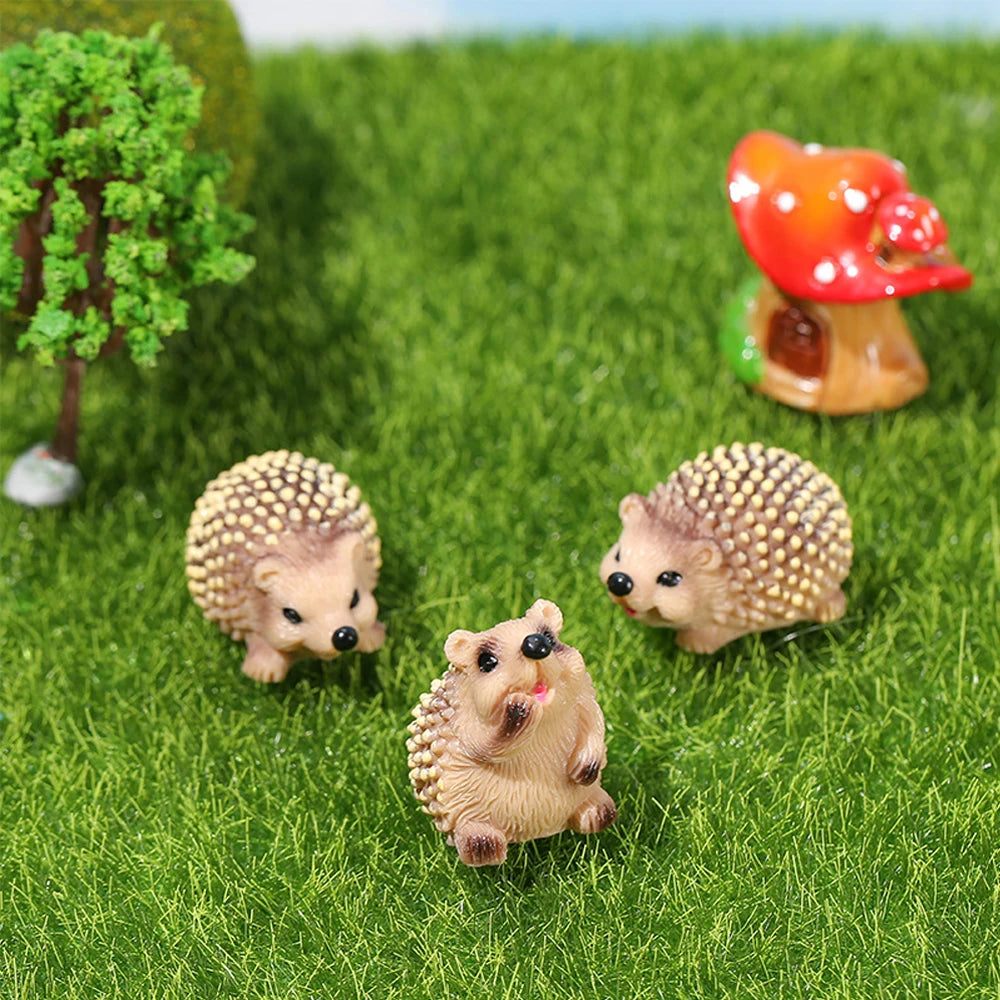 3/6pcs Miniature Hedgehog Figurines Resin Forest Animal for Fairy Garden Terrarium