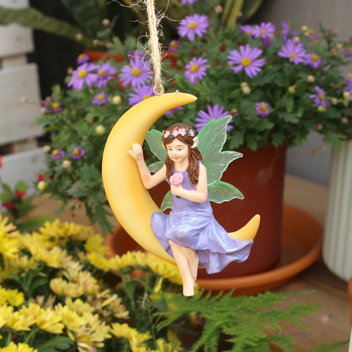 Miniature Moon Fairy Figurine Resin Hanging Craft for Garden Bonsai Decoration