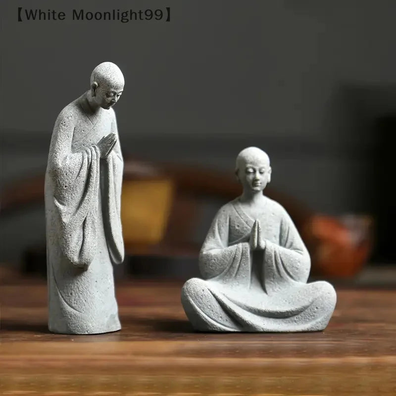White Stone Monk Statue Zen Buddha Figurine Fish Tank Moss Bonsai Garden Decor