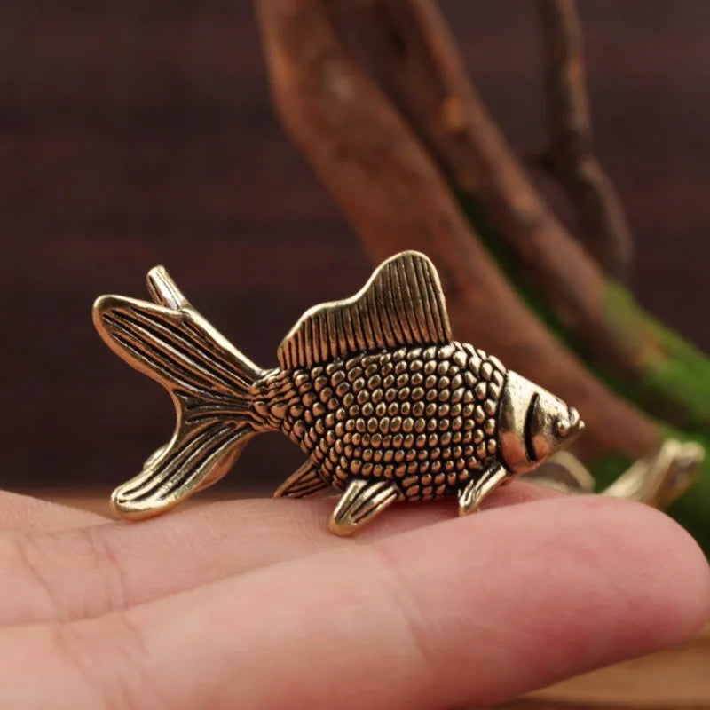 Vintage Brass Goldfish Statue Solid Copper Fish Figurine Lucky Charm Desk Decor