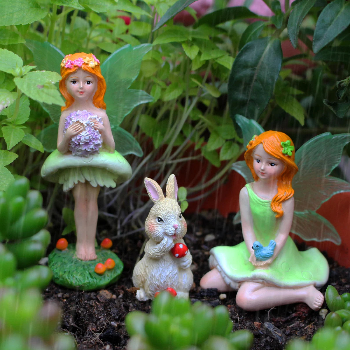 3pcs Mushroom Flower Fairy Figurine Set Resin Garden Statue for Mini Landscape DIY