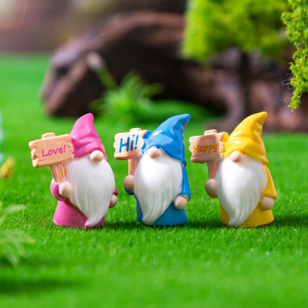 8/16pcs Mini Garden Gnomes Set Miniature Resin Dwarf Figurines Raising Signs Decor