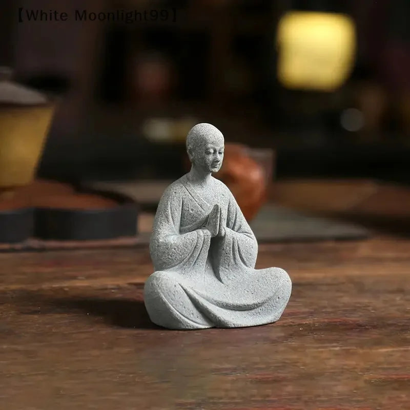 White Stone Monk Statue Zen Buddha Figurine Fish Tank Moss Bonsai Garden Decor