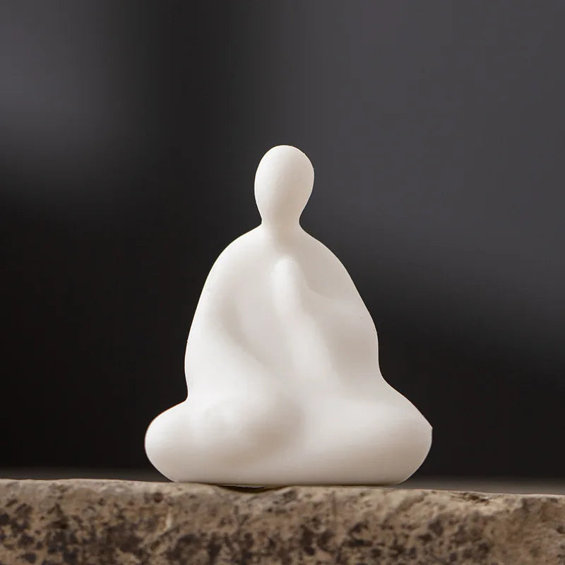 Zen Mini Buddha Statue White Porcelain Figurine Tea Pet Ceremony Ornament Decor
