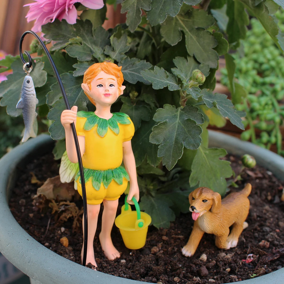 Miniature Flower Fairy & Fish Statue Resin Craft for Fairy Garden Bonsai Decor