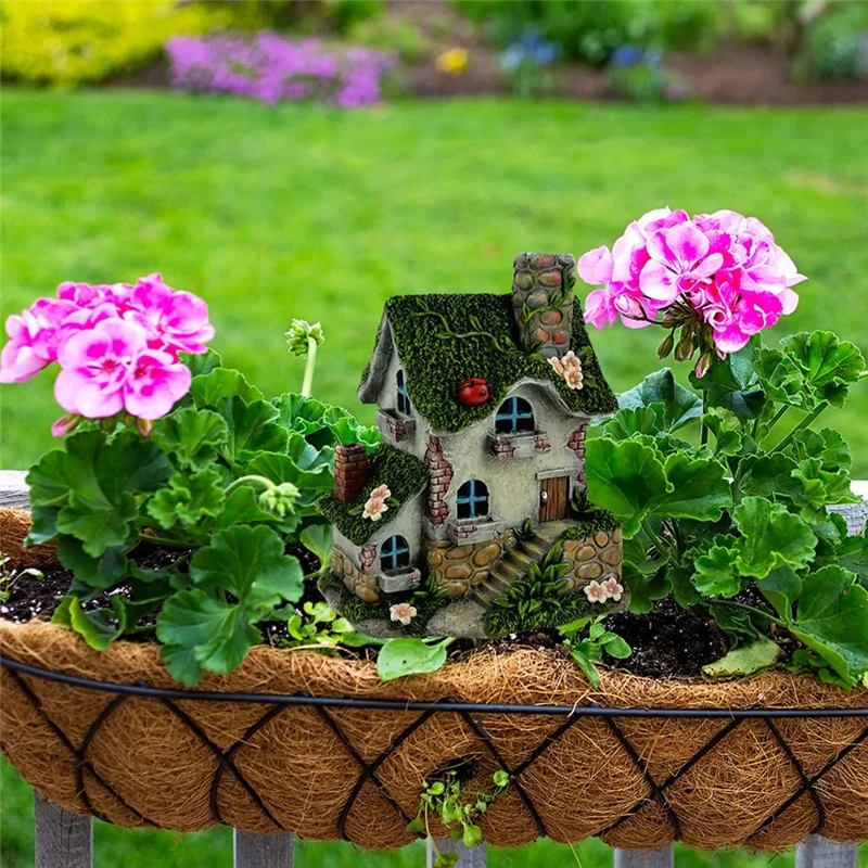 Large Resin Fairy House Garden Statue Rustic Woodland Gnome Hut Cottage Ornament