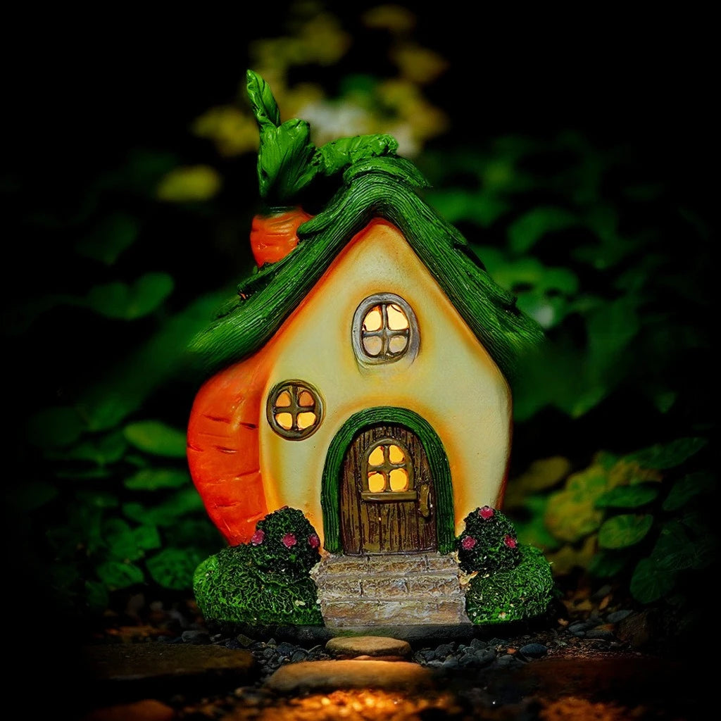 Solar Christmas Tree House Garden Stake Light Outdoor Xmas Decor Resin Ornament