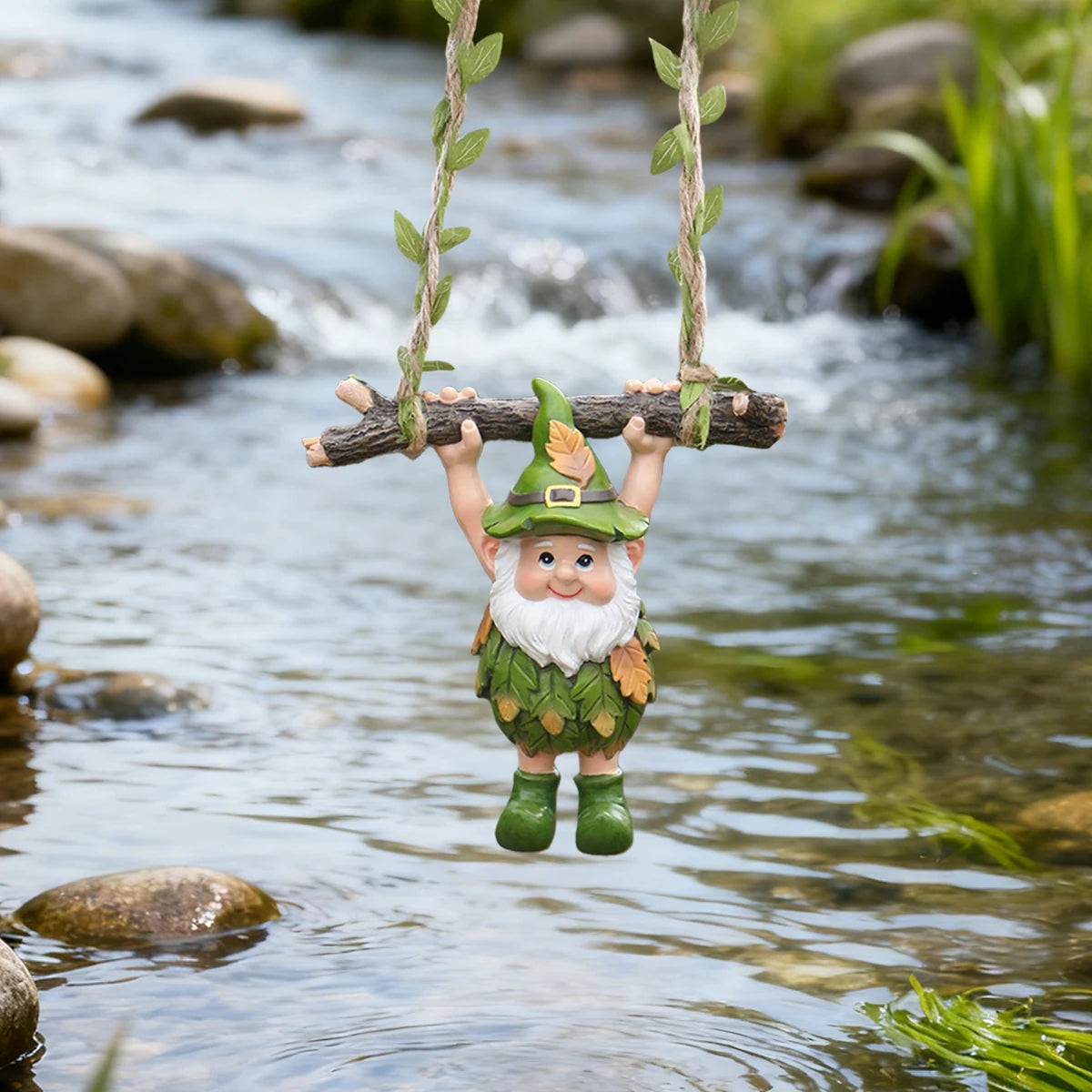 Lucky Shamrock Dwarf Hanging Swing Figurine Resin Irish Garden Statue Ornament