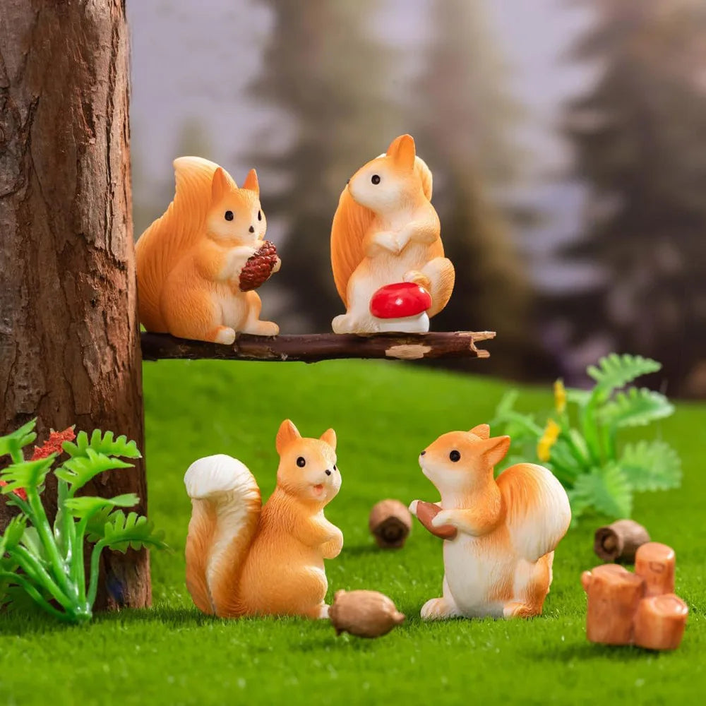 7pcs Miniature Squirrel Figurines Resin Forest Animal for Fairy Garden Terrarium