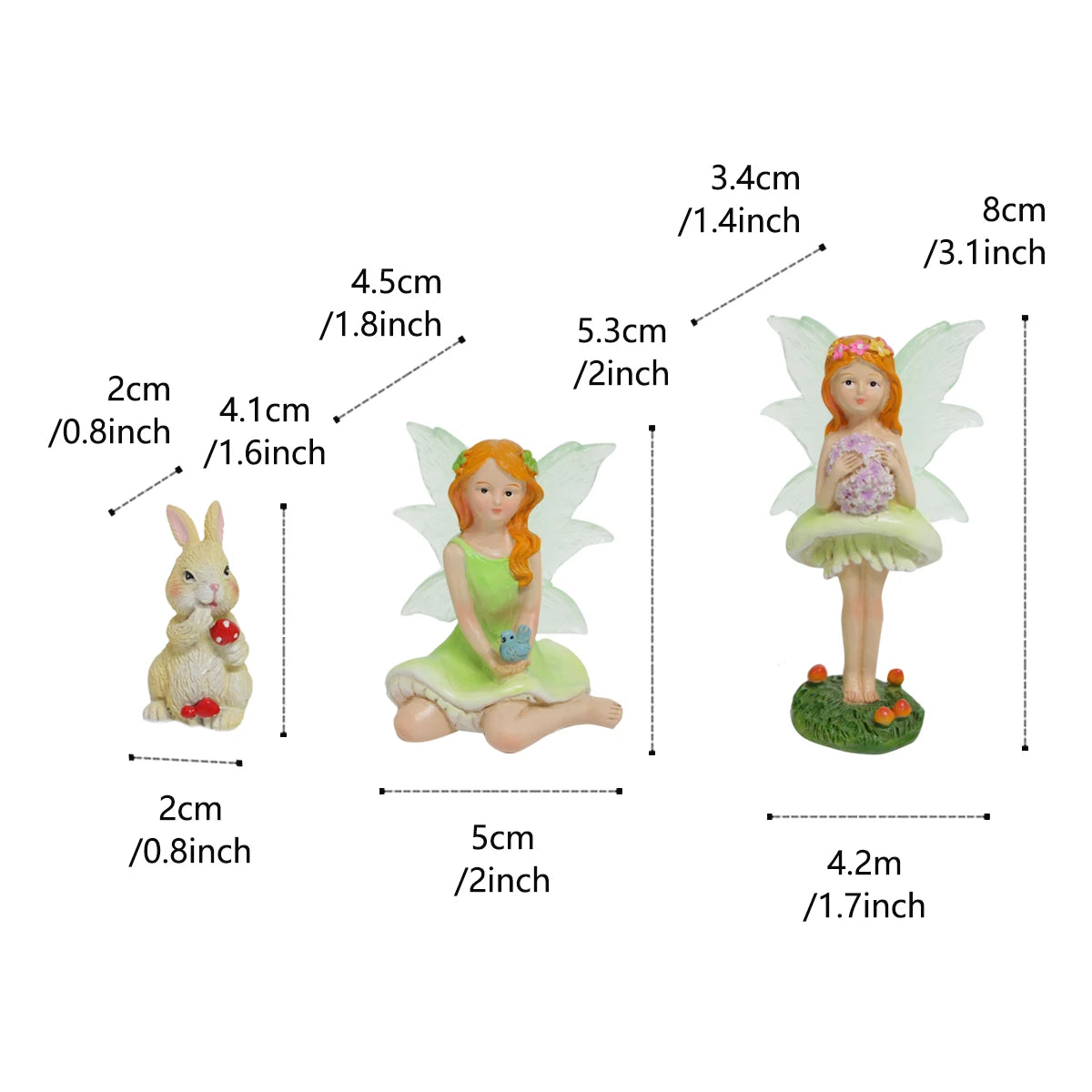 3pcs Mushroom Flower Fairy Figurine Set Resin Garden Statue for Mini Landscape DIY