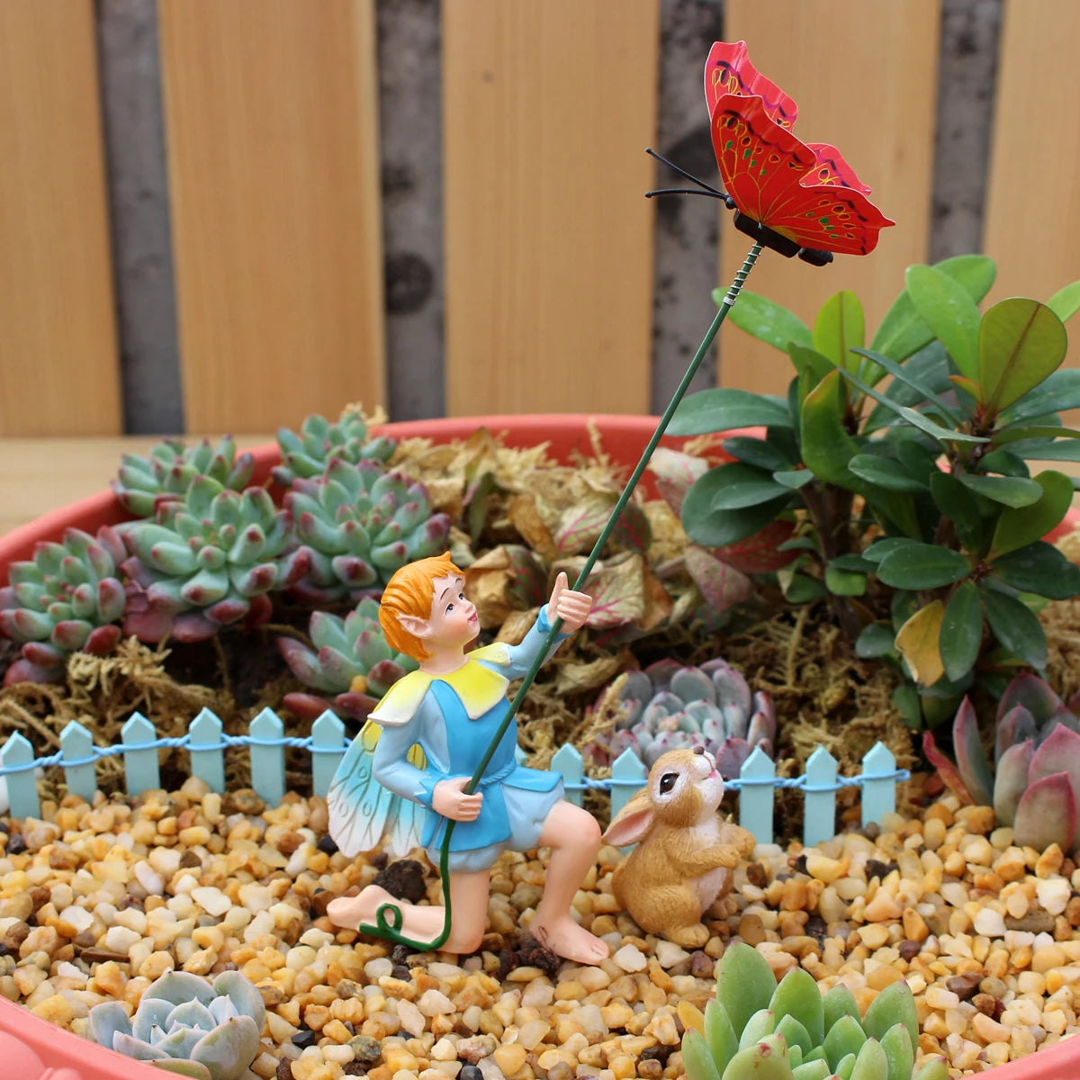 Little Boy Flying Kite Garden Statue Resin Figurine for Bonsai Fairy Garden Decor