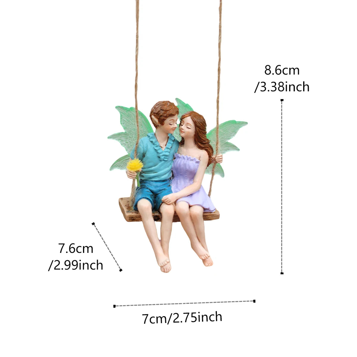 Glow in the Dark Wings Swinging Fairy Resin Hanging Statue Garden Tree Decor Gift