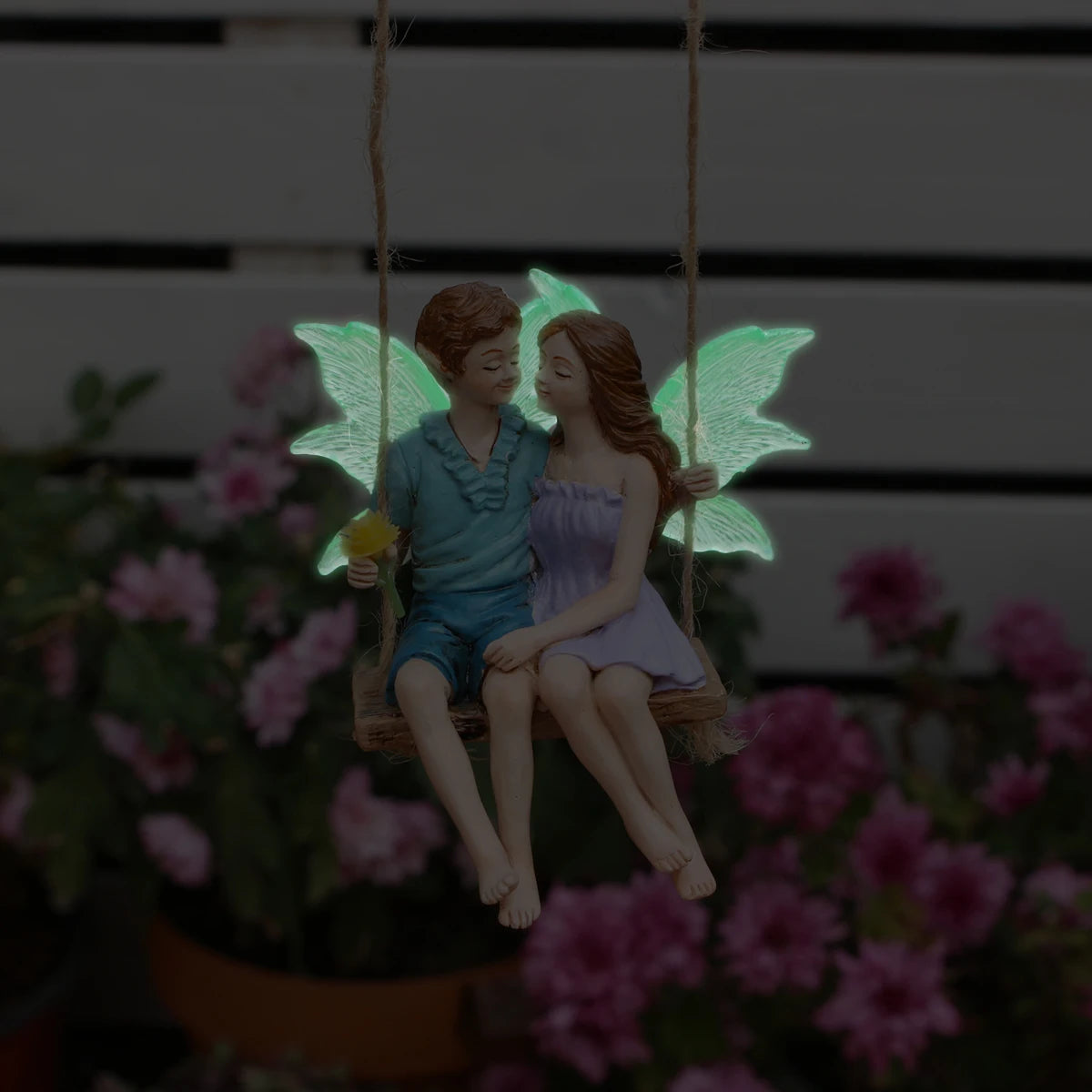 Glow in the Dark Wings Swinging Fairy Resin Hanging Statue Garden Tree Decor Gift
