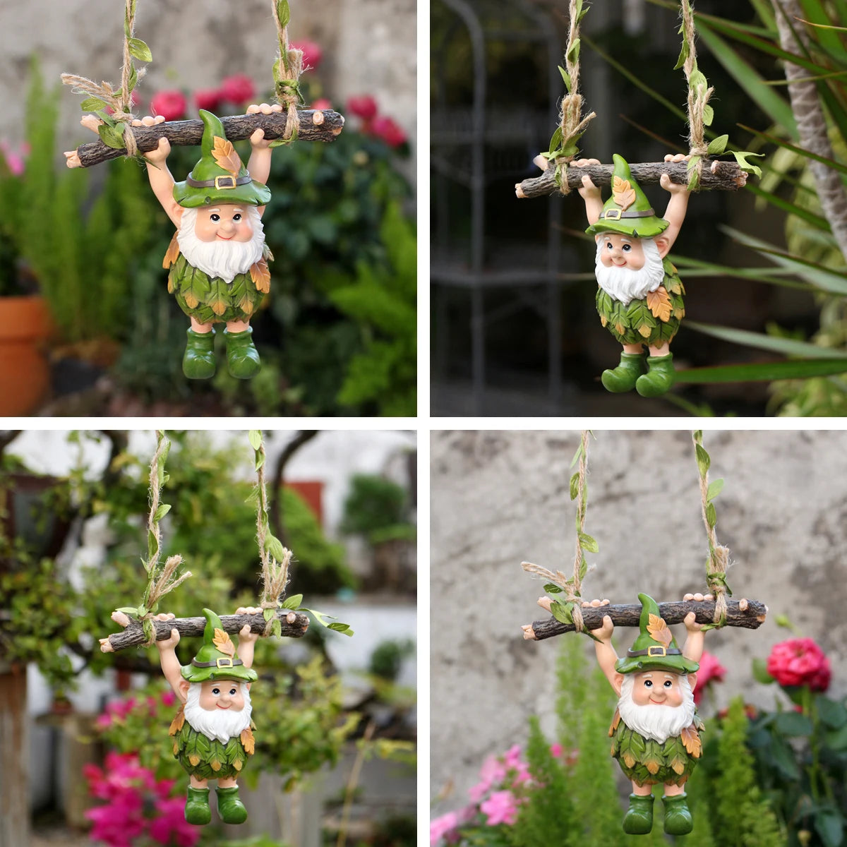 Lucky Shamrock Dwarf Hanging Swing Figurine Resin Irish Garden Statue Ornament