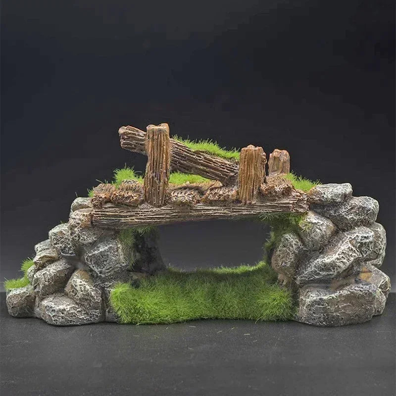 Mossy Aquarium Rockery Decoration Resin Fish Tank Landscape Mountain Hiding Cave