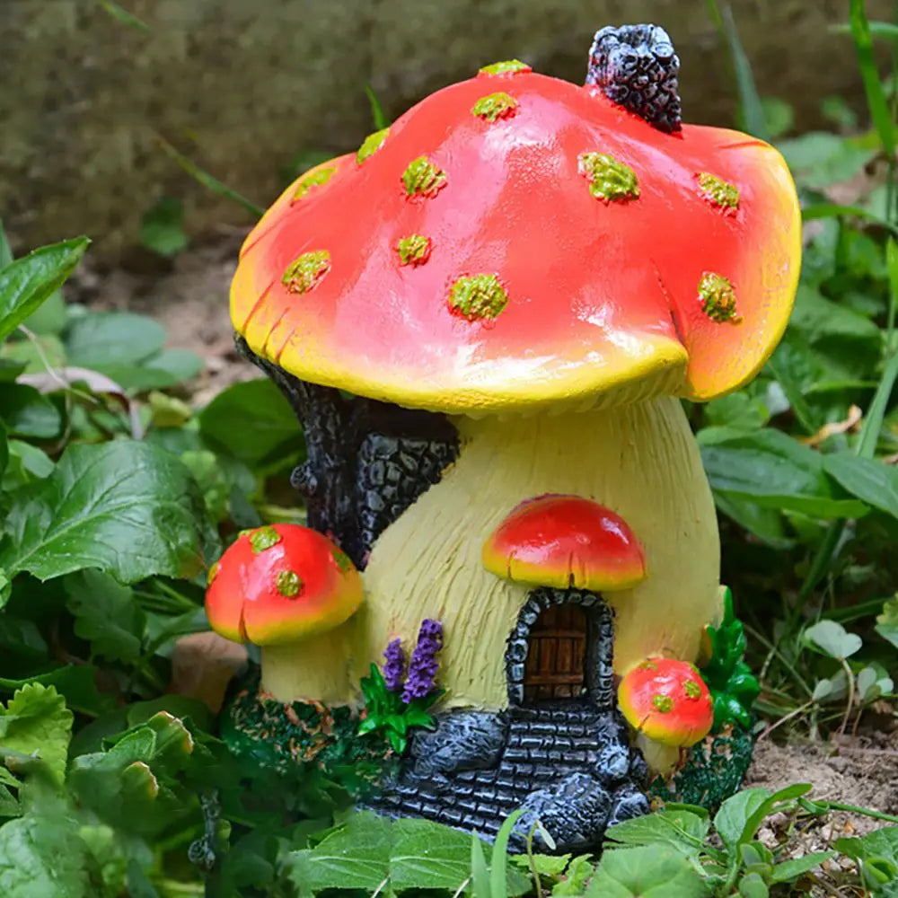Miniature Mushroom House Resin Fairy Garden Decor Micro Landscape Castle Ornament