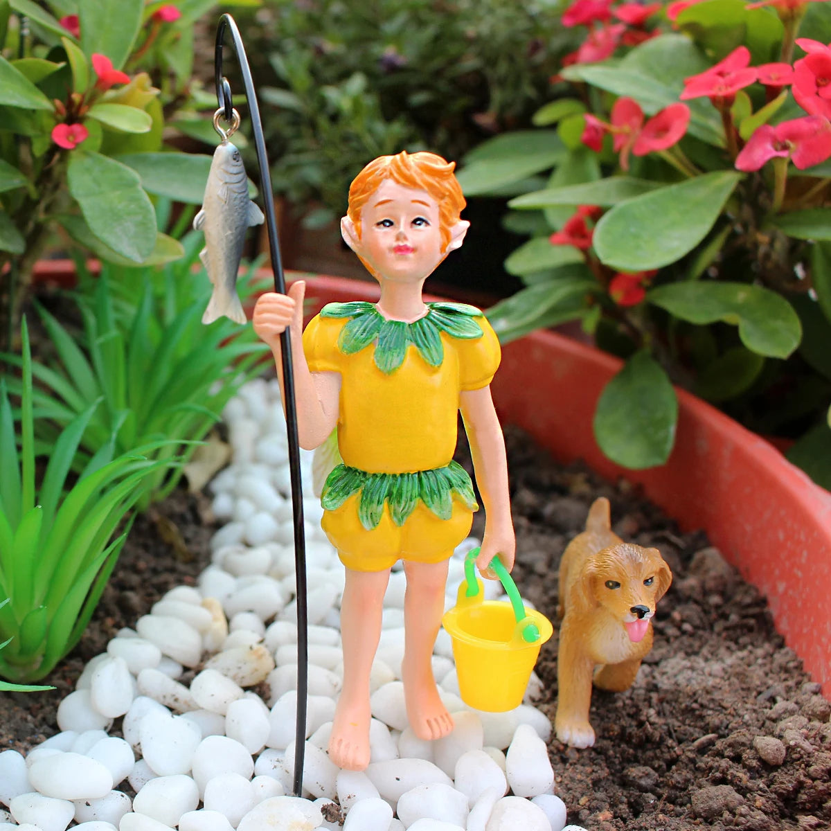 Miniature Flower Fairy & Fish Statue Resin Craft for Fairy Garden Bonsai Decor