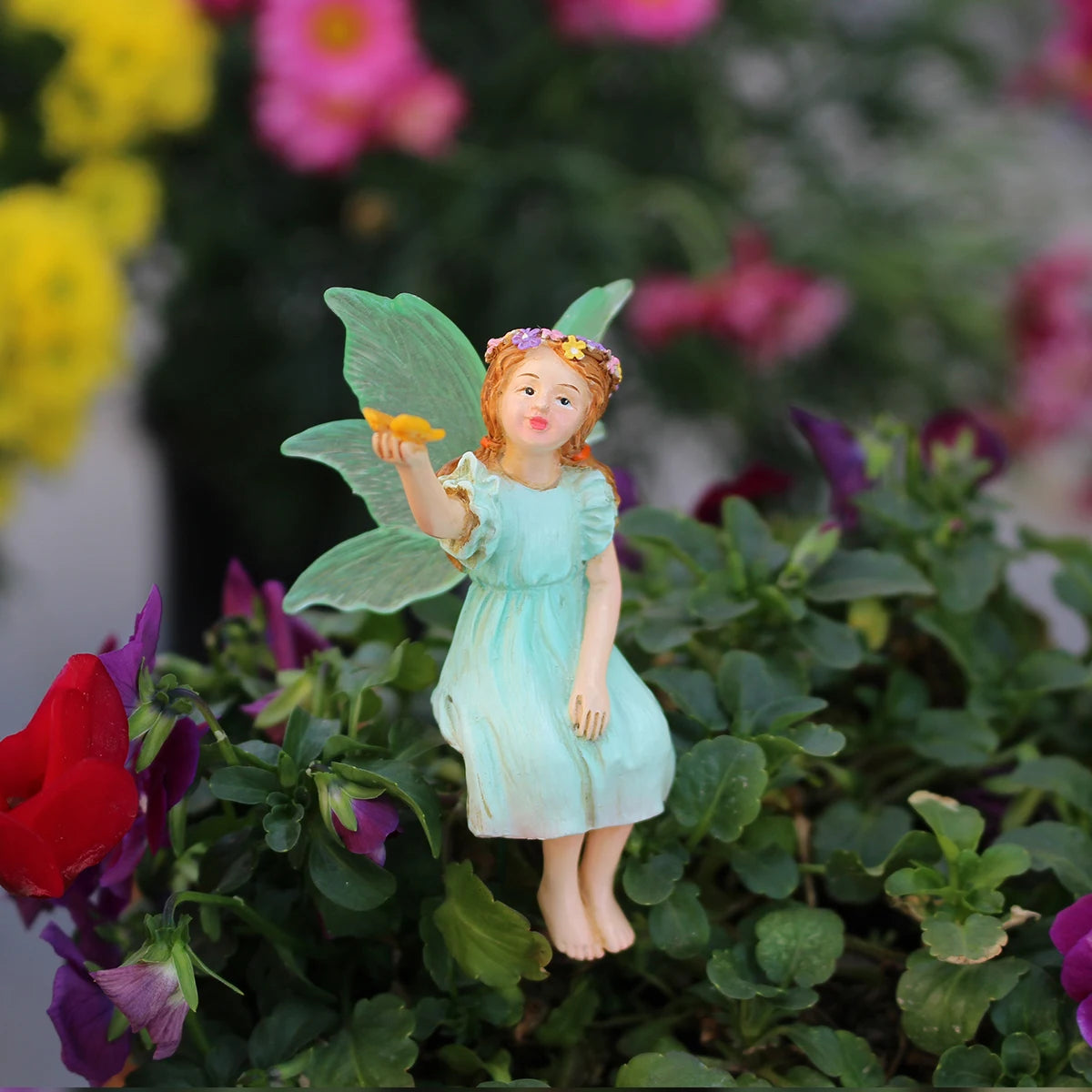 Fairy with Butterflies Garden Statue Resin Miniature Figurine Outdoor Decor Gift