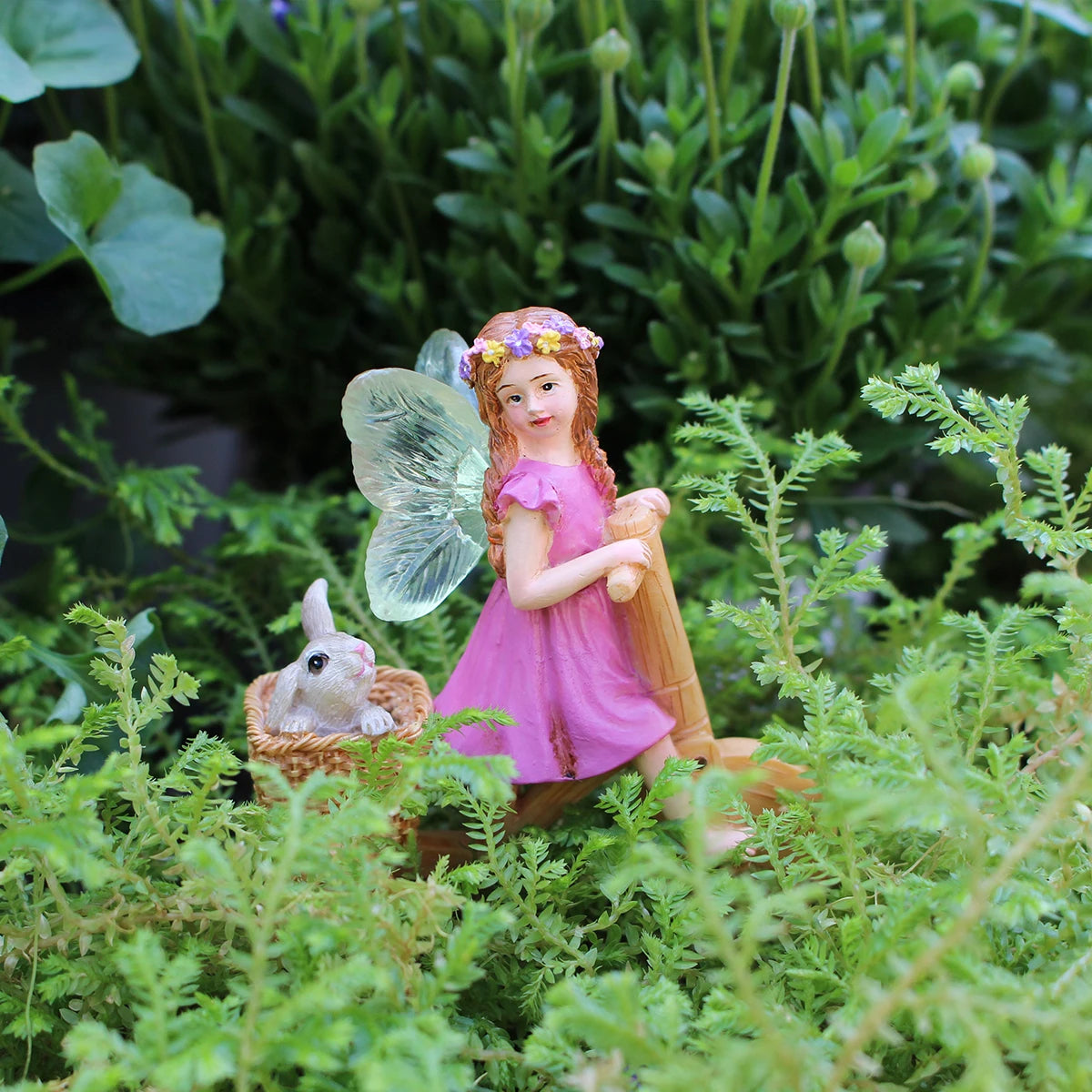 Flower Fairy Riding Bicycle Statue Resin Miniature for Fairy Garden Outdoor Decor