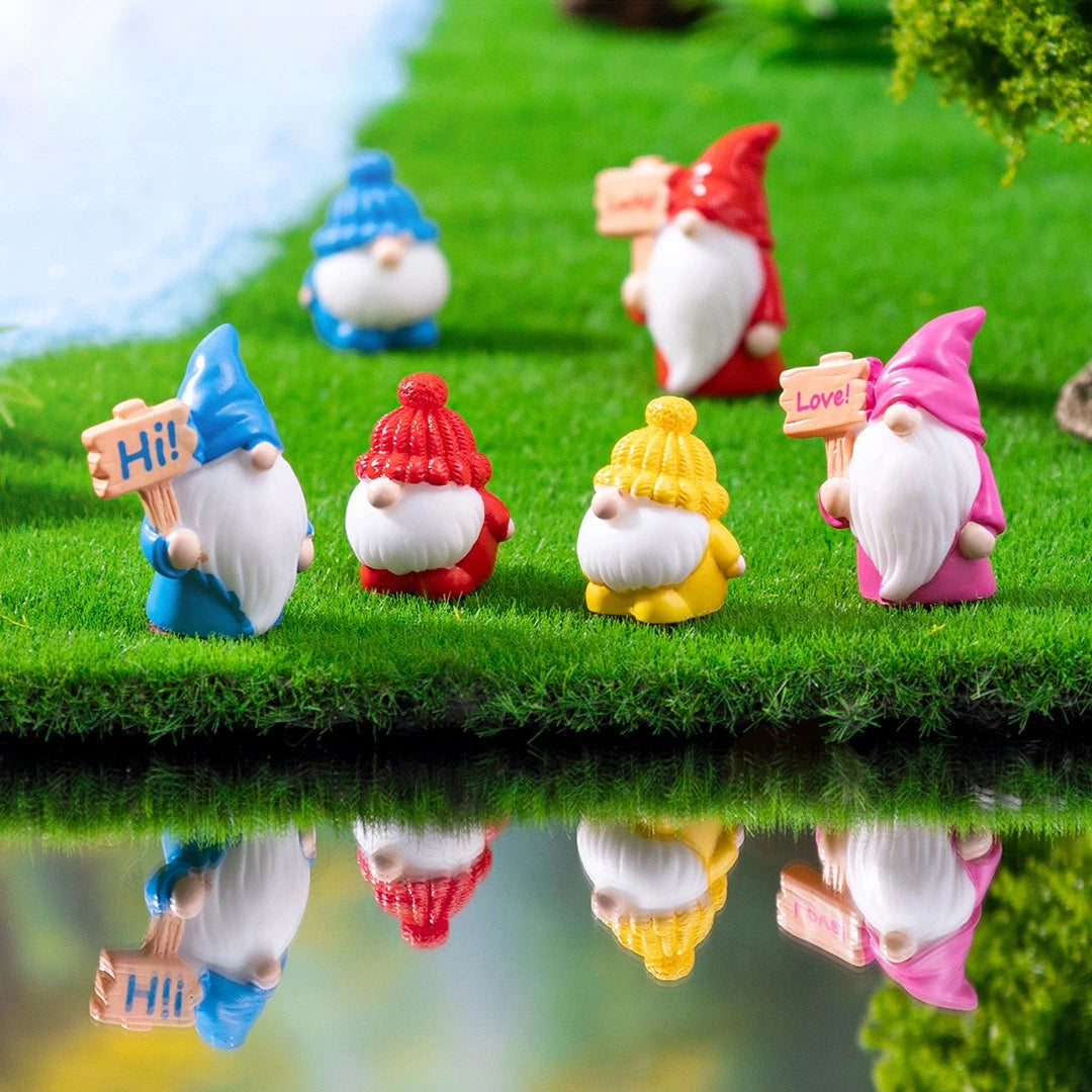 8/16pcs Mini Garden Gnomes Set Miniature Resin Dwarf Figurines Raising Signs Decor