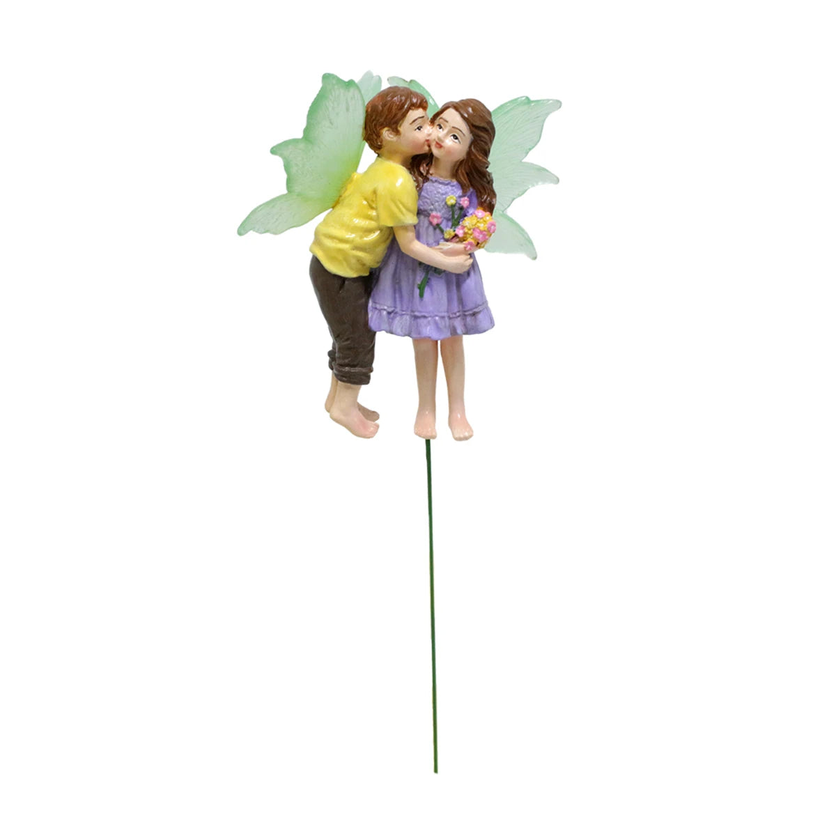 Kissing Flower Fairy Stakes Resin Miniature Figurine for Garden Pot Yard Decor