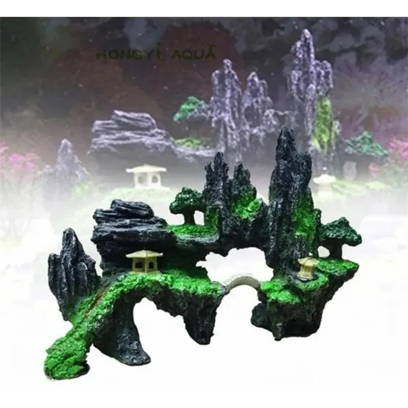 Resin Aquarium Rockery Stone Mountain Fish Tank Decoration Hiding Cave Ornament