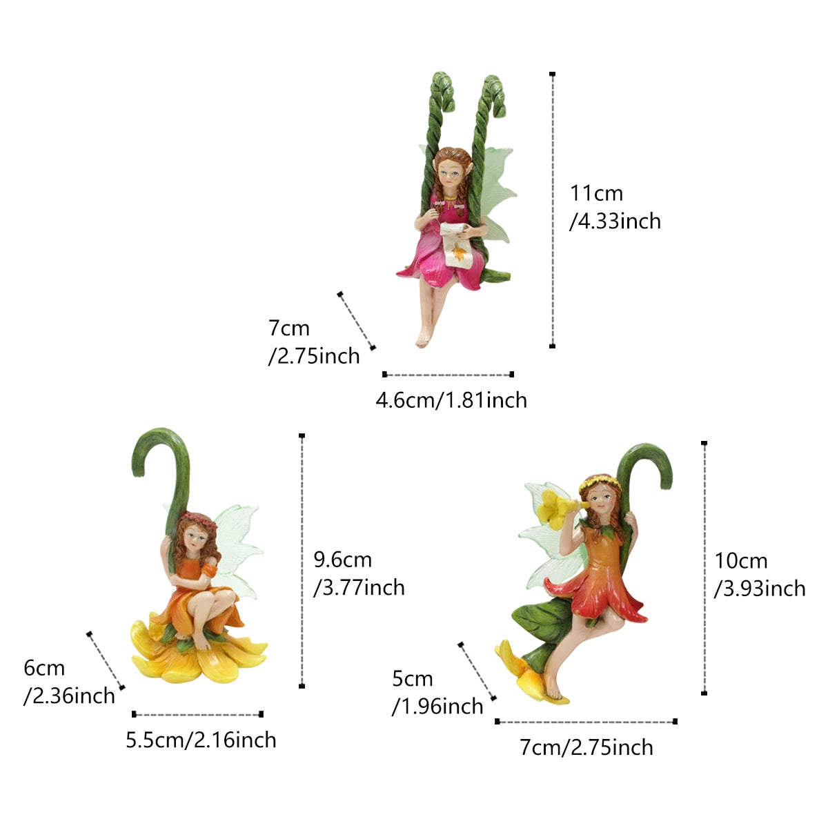 3pcs Tree Vine Flower Fairy Pot Huggers Resin Hanging Dwarf Garden Decoration