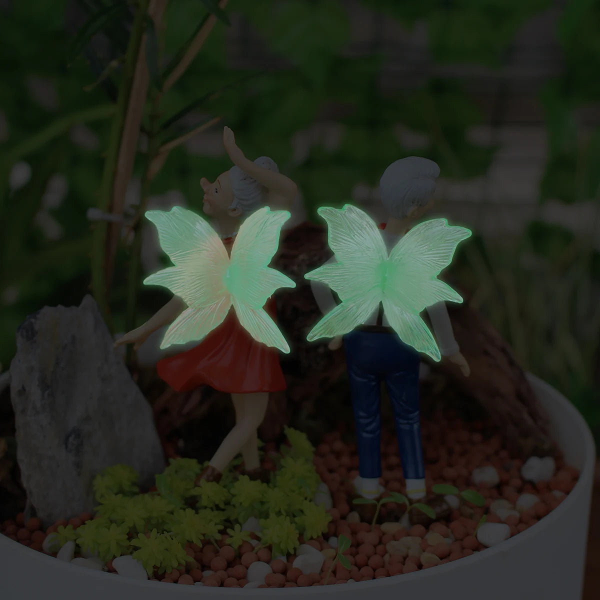2pcs Valentine's Day Elderly Couple Fairy Set Glow in the Dark Wings Garden Gift