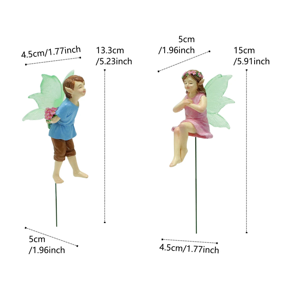 2pcs Glowing Fairy Couple Figurine Glow in the Dark Wing Garden Stake Ornament