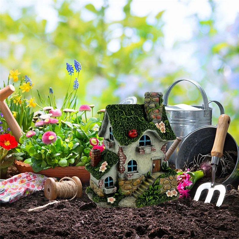 Large Resin Fairy House Garden Statue Rustic Woodland Gnome Hut Cottage Ornament