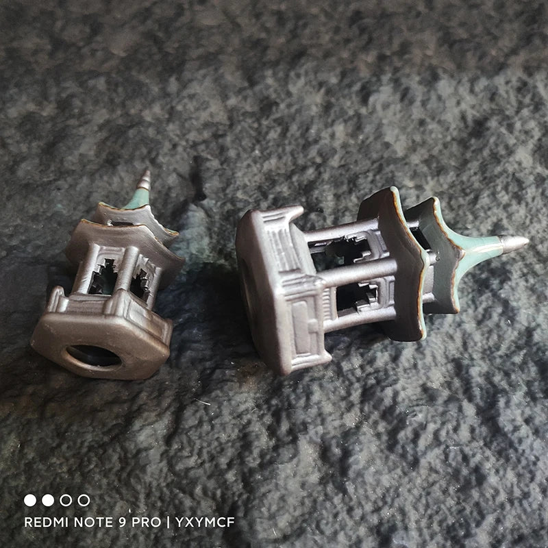 Ceramic Zen Pagoda Figurine Handcrafted Bonsai Decor Tea Pet Miniature Ornament